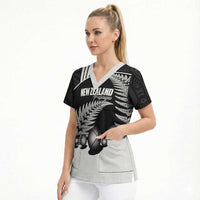 Custom New Zealand Silver Fern Petanque Scrub Top Aotearoa Maori Pattern LT14 - Polynesian Pride