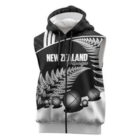 Custom New Zealand Silver Fern Petanque Sleeveless Zip Hoodie Aotearoa Maori Pattern LT14 Black - Polynesian Pride