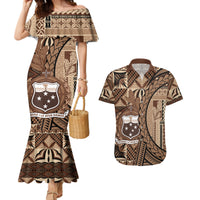 Samoa Siapo Couples Matching Mermaid Dress and Hawaiian Shirt Happy Independence Day Vintage Vibes LT14 Brown - Polynesian Pride