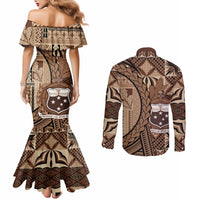Samoa Siapo Couples Matching Mermaid Dress and Long Sleeve Button Shirt Happy Independence Day Vintage Vibes LT14 - Polynesian Pride