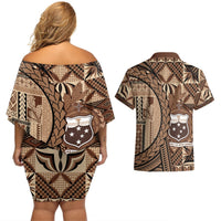 Samoa Siapo Couples Matching Off Shoulder Short Dress and Hawaiian Shirt Happy Independence Day Vintage Vibes LT14 - Polynesian Pride