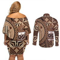 Samoa Siapo Couples Matching Off Shoulder Short Dress and Long Sleeve Button Shirt Happy Independence Day Vintage Vibes LT14 - Polynesian Pride