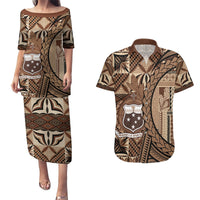 Samoa Siapo Couples Matching Puletasi and Hawaiian Shirt Happy Independence Day Vintage Vibes LT14 Brown - Polynesian Pride