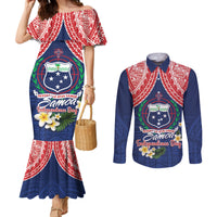 Samoan Independence Day Couples Matching Mermaid Dress and Long Sleeve Button Shirt Manuia Le Tutoatasi O Samoa LT14 Blue - Polynesian Pride