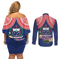 Samoan Independence Day Couples Matching Off Shoulder Short Dress and Long Sleeve Button Shirt Manuia Le Tutoatasi O Samoa LT14 - Polynesian Pride