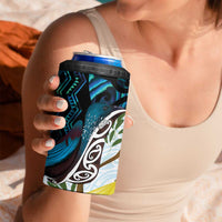 New Zealand Silver Fern Tui Bird 4 in 1 Can Cooler Tumbler Maori Kowhai Paua Shell Taniko Motifs