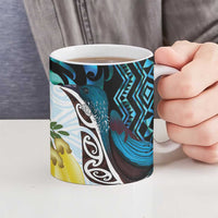 New Zealand Silver Fern Tui Bird Ceramic Mug Maori Kowhai Paua Shell Taniko Motifs - Polynesian Pride