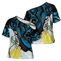 New Zealand Silver Fern Tui Bird Cross Shoulder Shirt Maori Kowhai Paua Shell Taniko Motifs - Polynesian Pride