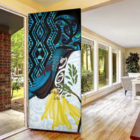 New Zealand Silver Fern Tui Bird Door Cover Maori Kowhai Paua Shell Taniko Motifs - Polynesian Pride
