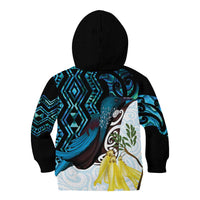 New Zealand Silver Fern Tui Bird Kid Hoodie Maori Kowhai Paua Shell Taniko Motifs