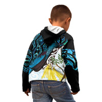 New Zealand Silver Fern Tui Bird Kid Hoodie Maori Kowhai Paua Shell Taniko Motifs