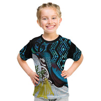 New Zealand Silver Fern Tui Bird Kid T Shirt Maori Kowhai Paua Shell Taniko Motifs