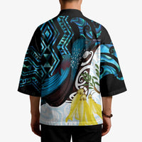 New Zealand Silver Fern Tui Bird Kimono Maori Kowhai Paua Shell Taniko Motifs - Polynesian Pride