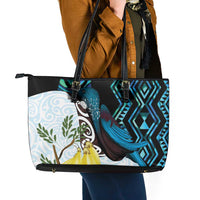 New Zealand Silver Fern Tui Bird Leather Tote Bag Maori Kowhai Paua Shell Taniko Motifs