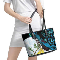 New Zealand Silver Fern Tui Bird Leather Tote Bag Maori Kowhai Paua Shell Taniko Motifs