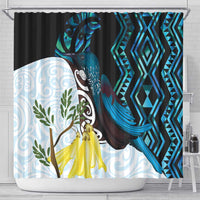 New Zealand Silver Fern Tui Bird Shower Curtain Maori Kowhai Paua Shell Taniko Motifs