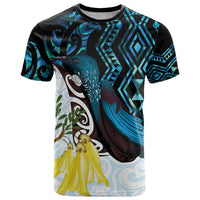 New Zealand Silver Fern Tui Bird T Shirt Maori Kowhai Paua Shell Taniko Motifs