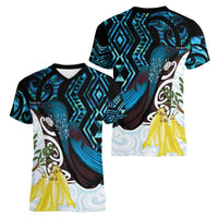 New Zealand Silver Fern Tui Bird Women V-Neck T-Shirt Maori Kowhai Paua Shell Taniko Motifs