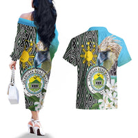 Cotabato Philippines Province Couples Matching Off The Shoulder Long Sleeve Dress and Hawaiian Shirt Filipino Eagle Sampaguita Tinalak Pattern