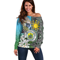 Cotabato Philippines Province Off Shoulder Sweater Filipino Eagle Sampaguita Tinalak Pattern