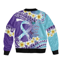 No Story Should End Too Soon Suicide Awareness Bomber Jacket Purple And Teal Polynesian Ribbon