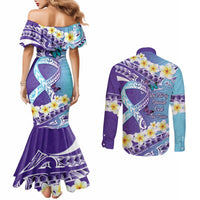 No Story Should End Too Soon Suicide Awareness Couples Matching Mermaid Dress and Long Sleeve Button Shirt Purple And Teal Polynesian Ribbon LT14 - Polynesian Pride