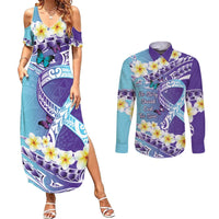 No Story Should End Too Soon Suicide Awareness Couples Matching Summer Maxi Dress and Long Sleeve Button Shirt Purple And Teal Polynesian Ribbon LT14 Purple - Polynesian Pride