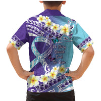No Story Should End Too Soon Suicide Awareness Family Matching Mermaid Dress and Hawaiian Shirt Purple And Teal Polynesian Ribbon