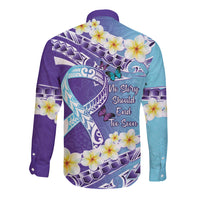 No Story Should End Too Soon Suicide Awareness Long Sleeve Button Shirt Purple And Teal Polynesian Ribbon