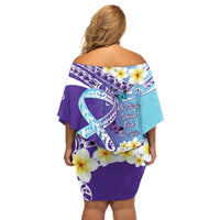No Story Should End Too Soon Suicide Awareness Off Shoulder Short Dress Purple And Teal Polynesian Ribbon LT14 - Polynesian Pride