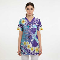No Story Should End Too Soon Suicide Awareness Scrub Top Purple And Teal Polynesian Ribbon - Polynesian Pride