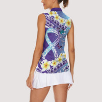 No Story Should End Too Soon Suicide Awareness Women Sleeveless Polo Shirt Purple And Teal Polynesian Ribbon
