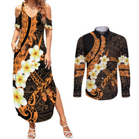 Liver Cancer Awareness Month Couples Matching Summer Maxi Dress and Long Sleeve Button Shirt Awareness Is Key Orange Polynesian Ribbon