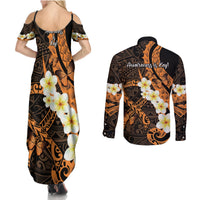 Liver Cancer Awareness Month Couples Matching Summer Maxi Dress and Long Sleeve Button Shirt Awareness Is Key Orange Polynesian Ribbon