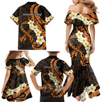 Liver Cancer Awareness Month Family Matching Mermaid Dress and Hawaiian Shirt Awareness Is Key Orange Polynesian Ribbon