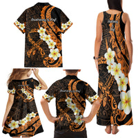 Liver Cancer Awareness Month Family Matching Tank Maxi Dress and Hawaiian Shirt Awareness Is Key Orange Polynesian Ribbon