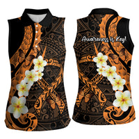 Liver Cancer Awareness Month Women Sleeveless Polo Shirt Awareness Is Key Orange Polynesian Ribbon