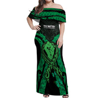 ADHD Awareness Month You Matter Off Shoulder Maxi Dress Green Polynesian Ribbon