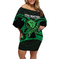 ADHD Awareness Month You Matter Off Shoulder Short Dress Green Polynesian Ribbon LT14 Women Green - Polynesian Pride