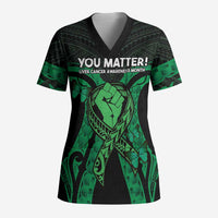 ADHD Awareness Month You Matter Scrub Top Green Polynesian Ribbon - Polynesian Pride