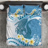 Blue Hawaii Shark Tattoo Bedding Set Frangipani With Polynesian Pastel Version LT14 Blue - Polynesian Pride