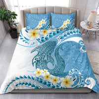 Blue Hawaii Shark Tattoo Bedding Set Frangipani With Polynesian Pastel Version LT14 - Polynesian Pride