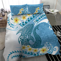 Blue Hawaii Shark Tattoo Bedding Set Frangipani With Polynesian Pastel Version LT14 - Polynesian Pride