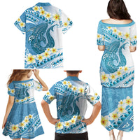 Blue Hawaii Shark Tattoo Family Matching Puletasi and Hawaiian Shirt Frangipani With Polynesian Pastel Version