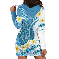 Blue Hawaii Shark Tattoo Hoodie Dress Frangipani With Polynesian Pastel Version LT14 - Polynesian Pride