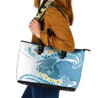 Blue Hawaii Shark Tattoo Leather Tote Bag Frangipani With Polynesian Pastel Version LT14 Blue - Polynesian Pride