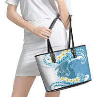 Blue Hawaii Shark Tattoo Leather Tote Bag Frangipani With Polynesian Pastel Version LT14 - Polynesian Pride