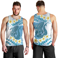 Blue Hawaii Shark Tattoo Men Tank Top Frangipani With Polynesian Pastel Version LT14 - Polynesian Pride