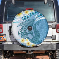 Blue Hawaii Shark Tattoo Spare Tire Cover Frangipani With Polynesian Pastel Version LT14 Blue - Polynesian Pride
