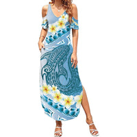 Blue Hawaii Shark Tattoo Summer Maxi Dress Frangipani With Polynesian Pastel Version LT14 Women Blue - Polynesian Pride